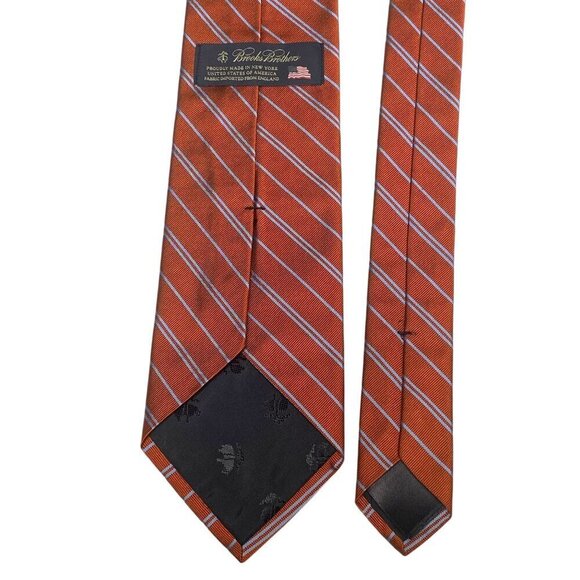 BROOKS BROTHERS Mens Luxury Necktie Pure Silk Tie Rust Red Preppy Stripe - Picture 5 of 7